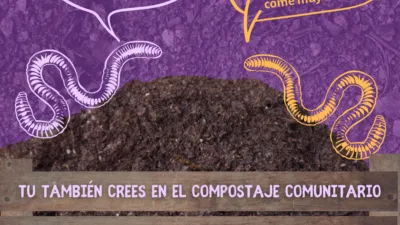 Dos lombrices sobre una montaña de compost charlando acerca de #MaterComposta