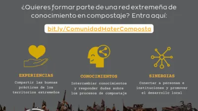 Infografía que incluye el enlace para acceder a la comunidad sobre conocimiento en compostaje de la Asociación Economías BioRegionales, destacando los valores de pertenecer a esa comunidad.